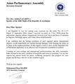 APA Secretary General’s Reply to the Letter of Parliament Speaker of the Republic of Azerbaijan